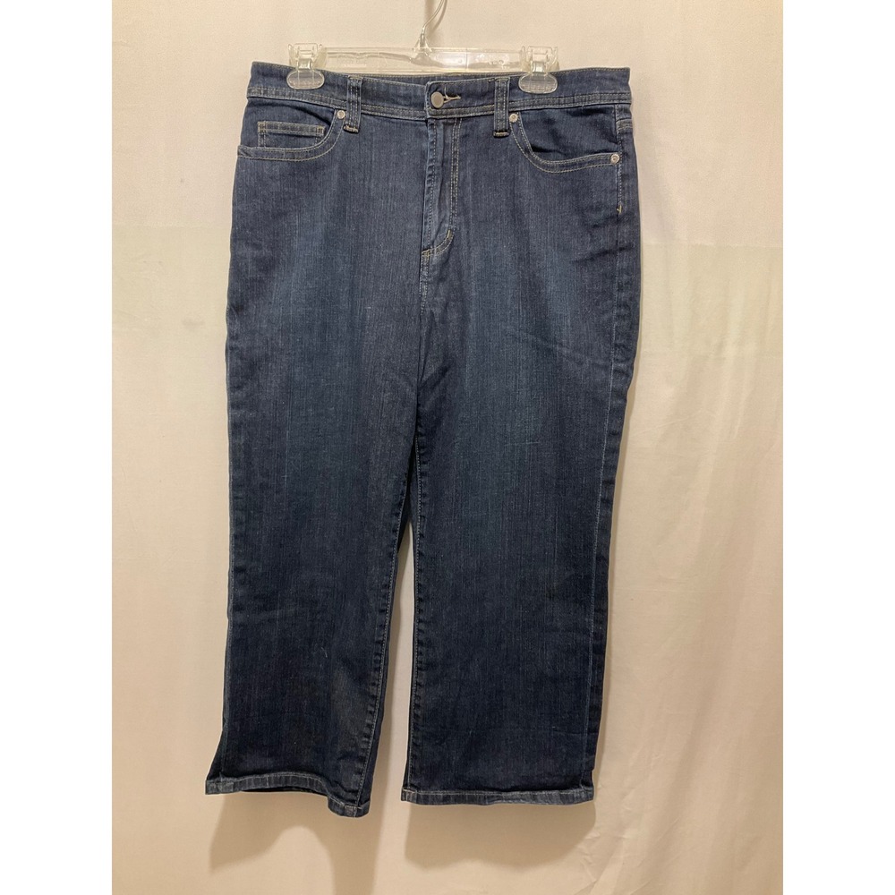 Dark Wash Rhinestone Embellished Crop Straight Leg Jeans Blue Denim